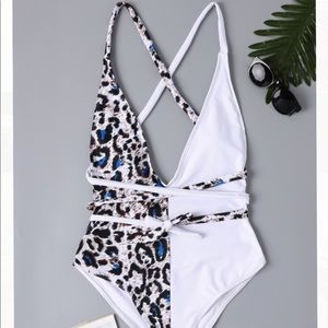 One Piece Cheetah Tie Swimsuit